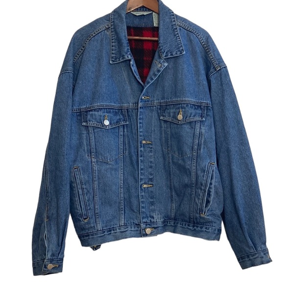 Eddie Bauer Other - Vintage Jean Jacket Mens XL Eddie Bauer Fleece Lined Buffalo Plaid 90s Baggy